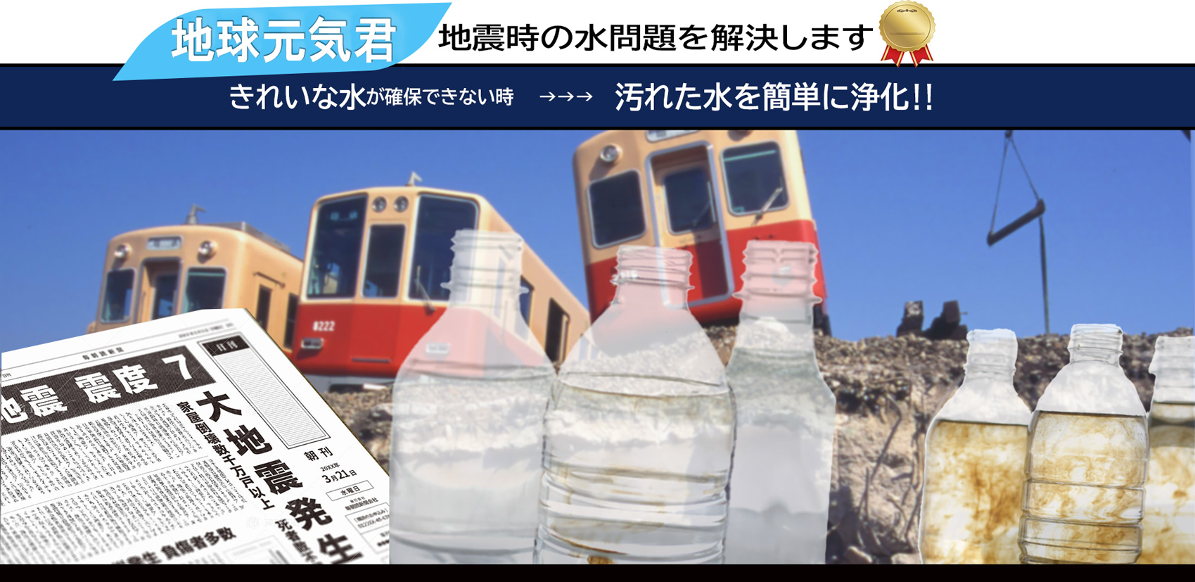地震で起きる水不足を解決する水浄化剤「地球元気君」
